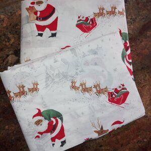 1 Pottery Barn Kids Flat Heritage Santa Organic Cotton Bed Sheet 90x97"